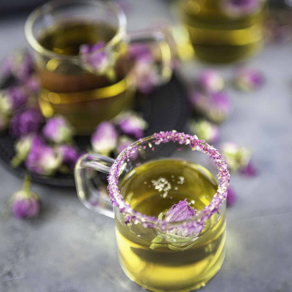 Rose Tea with rose bud inside.