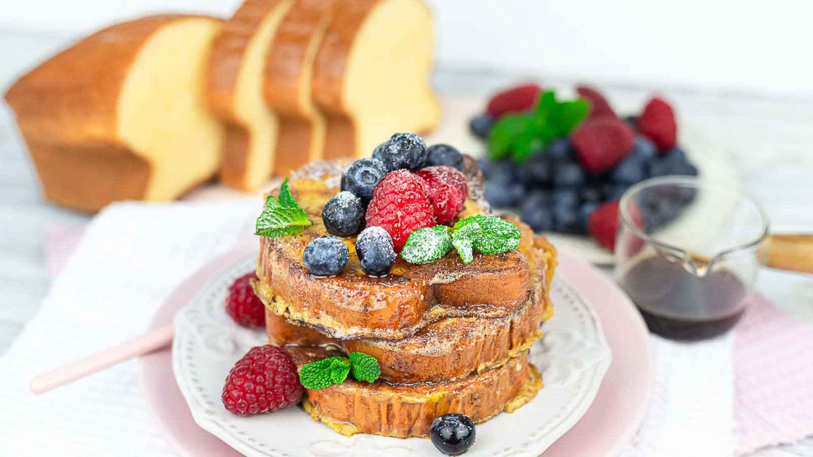 Keto French Toast slices layered on top of each other.